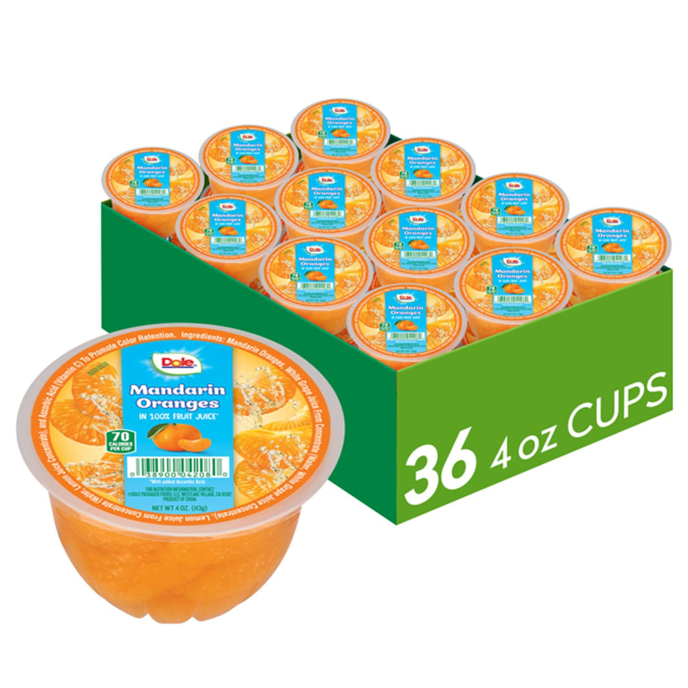 Dole imagen frontal del envase con mandarinas, práctico para snacks