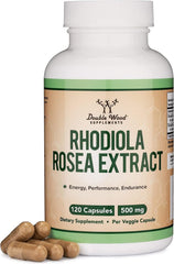 Double Wood Rhodiola Rosea frente del envase que muestra el tamaño y la presentación