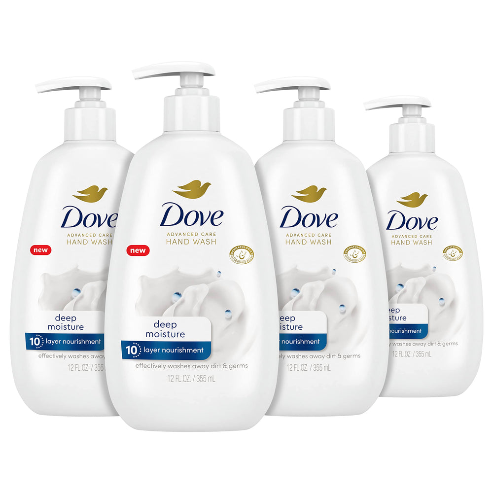 Dove botella Deep Moisture frontal mostrando diseño y beneficios hidratantes