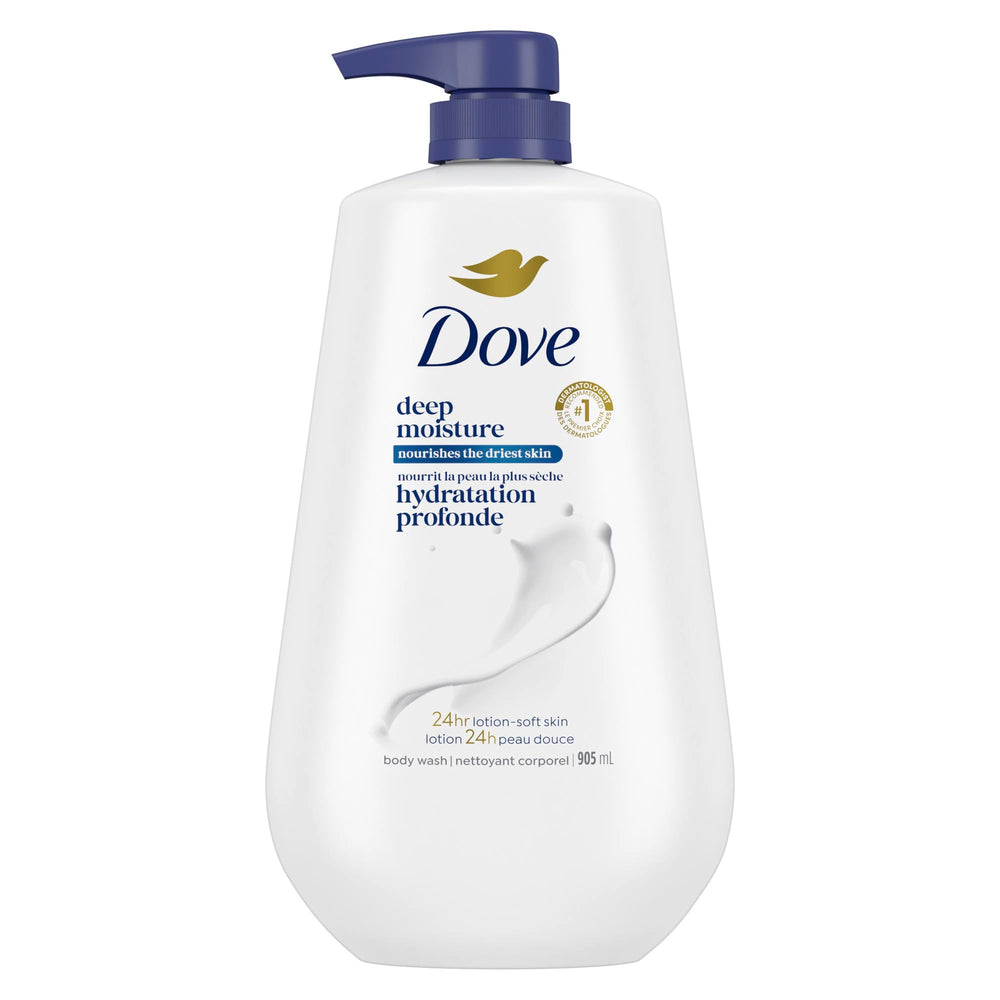 Dove botella frontal con bomba mostrando diseño y facilidad de uso