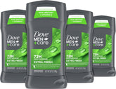 DOVE MEN + CARE frente del empaque mostrando pack de 4 y beneficio protección 72 horas