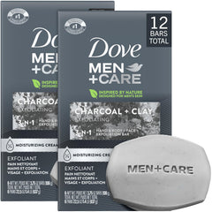 Dove Men+Care frontal del pack de 12 barras mostrando el envase