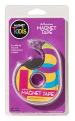 Dowling Magnets dispensador frente mostrando cinta magnética fina, práctico y ordenado