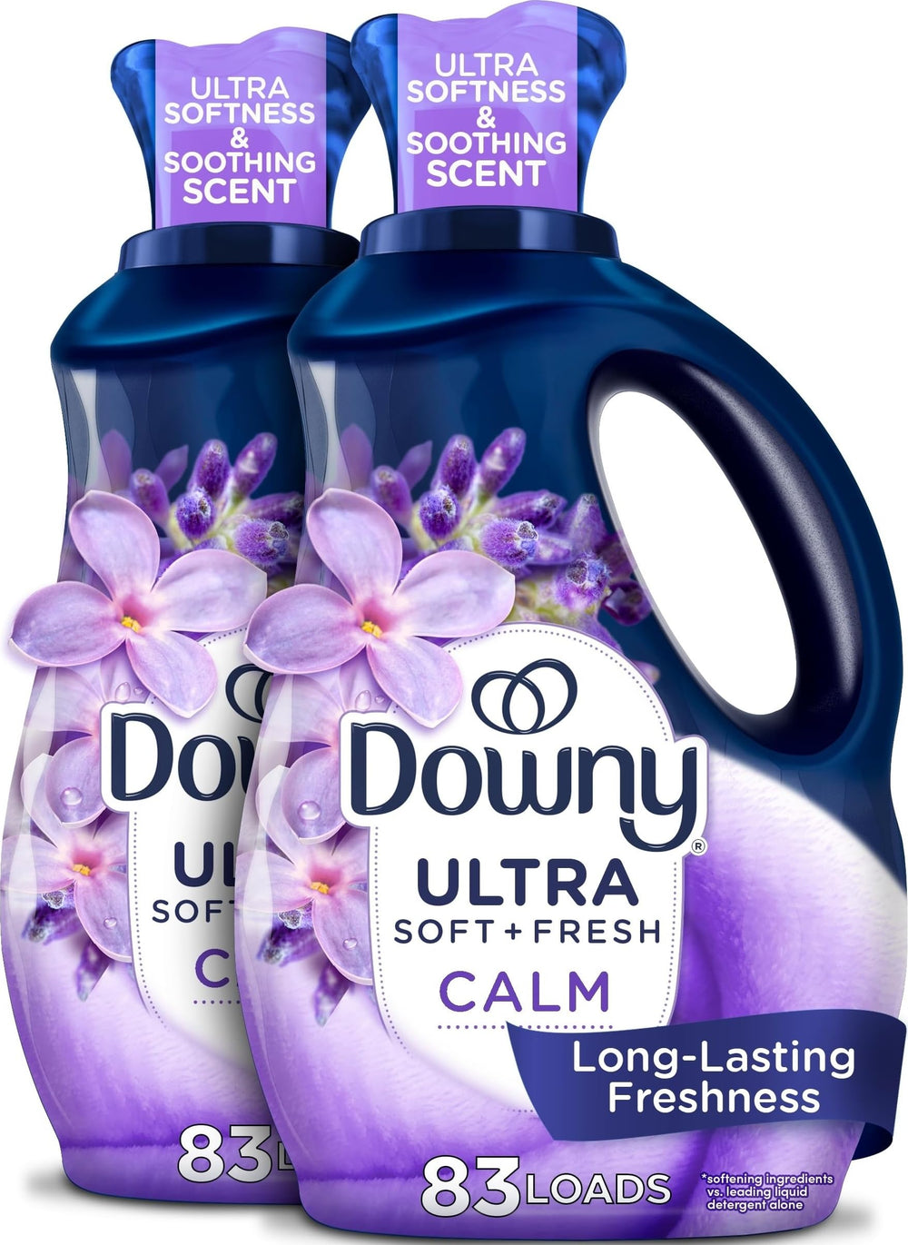 Downy botella frontal mostrando diseño y beneficio suavidad