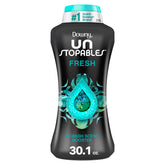 Downy Unstopables frontal con envase y marca, muestra capacidad 30.1 oz y conveniencia