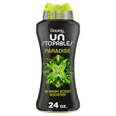 Downy Unstopables vista frontal del envase con aroma Paradise y frescura duradera