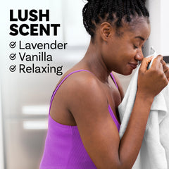 Toallas esponjosas perfumadas con Downy Unstopables Lush mostrando frescura y suavidad prolongada