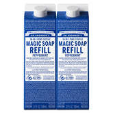 Dr. Bronner's empaque frontal recarga menta, ahorro de plástico