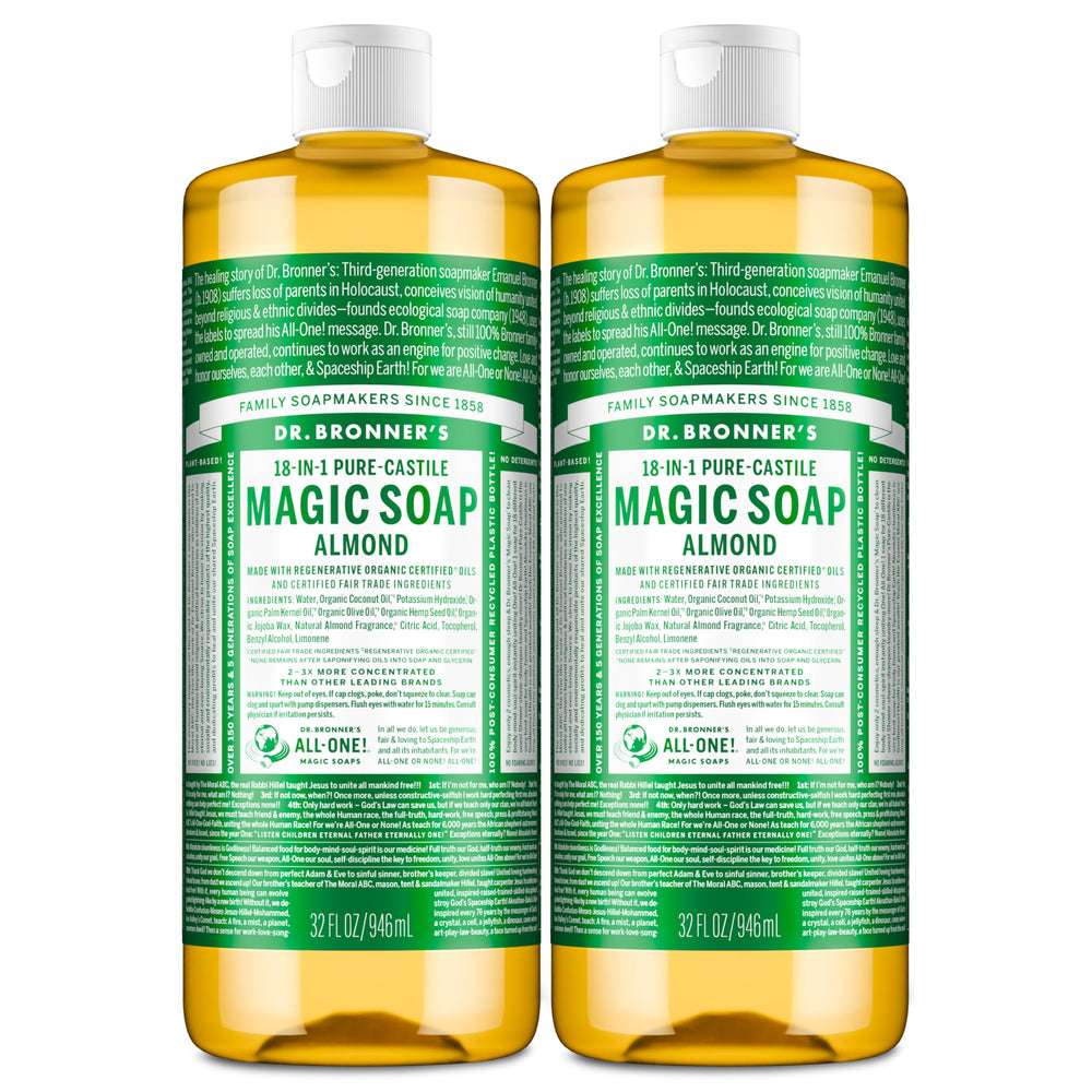 Dr. Bronner's botella frontal pack de 2, solución concentrada y versátil