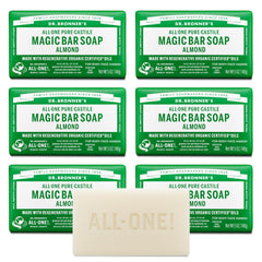 Dr. Bronner's vista frontal de la barra mostrando limpieza y simplicidad