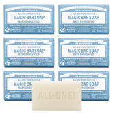 Dr. Bronner's frontal del embalaje mostrando el sello baby sin fragancia y limpieza suave