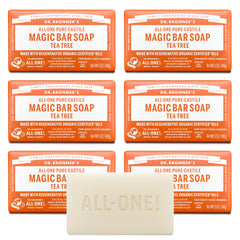 Dr. Bronner's barra frontal empacada mostrando tamaño y beneficio ecológico