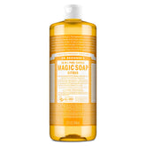 Dr. Bronner's botella frontal 32 oz mostrando etiqueta y tamaño, conveniencia ecológica