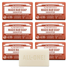 Dr. Bronner's barra frente mostrando etiqueta y beneficio limpieza vegetal