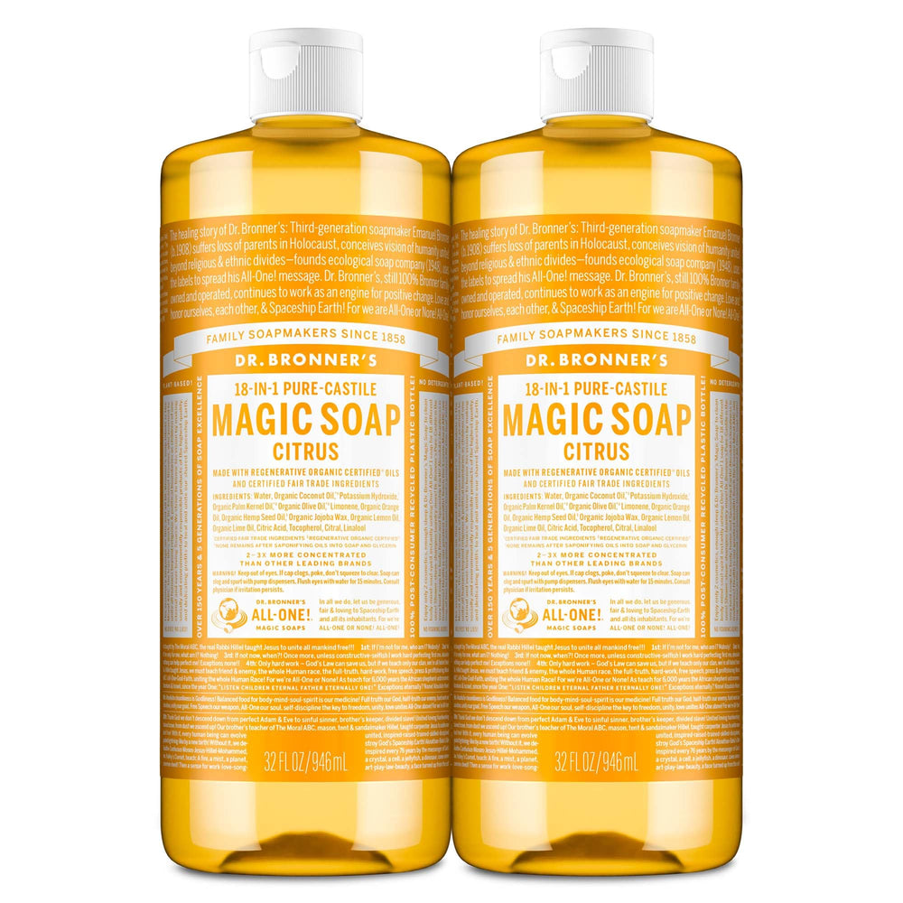 Dr. Bronner's pack frontal con dos botellas, ahorro y limpieza versátil