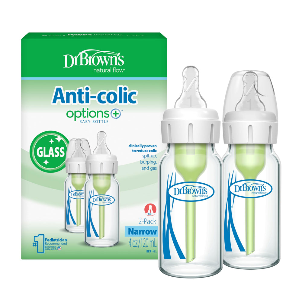 Dr. Brown's botella frontal 4 oz mostrando diseño y pack, facilita elección