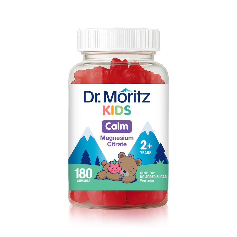 DR. MORITZ frente del envase mostrando 180 gomitas y beneficio de duración