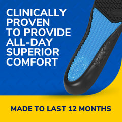 Dr. Scholl's plantillas colocadas dentro de una bota de trabajo para soporte