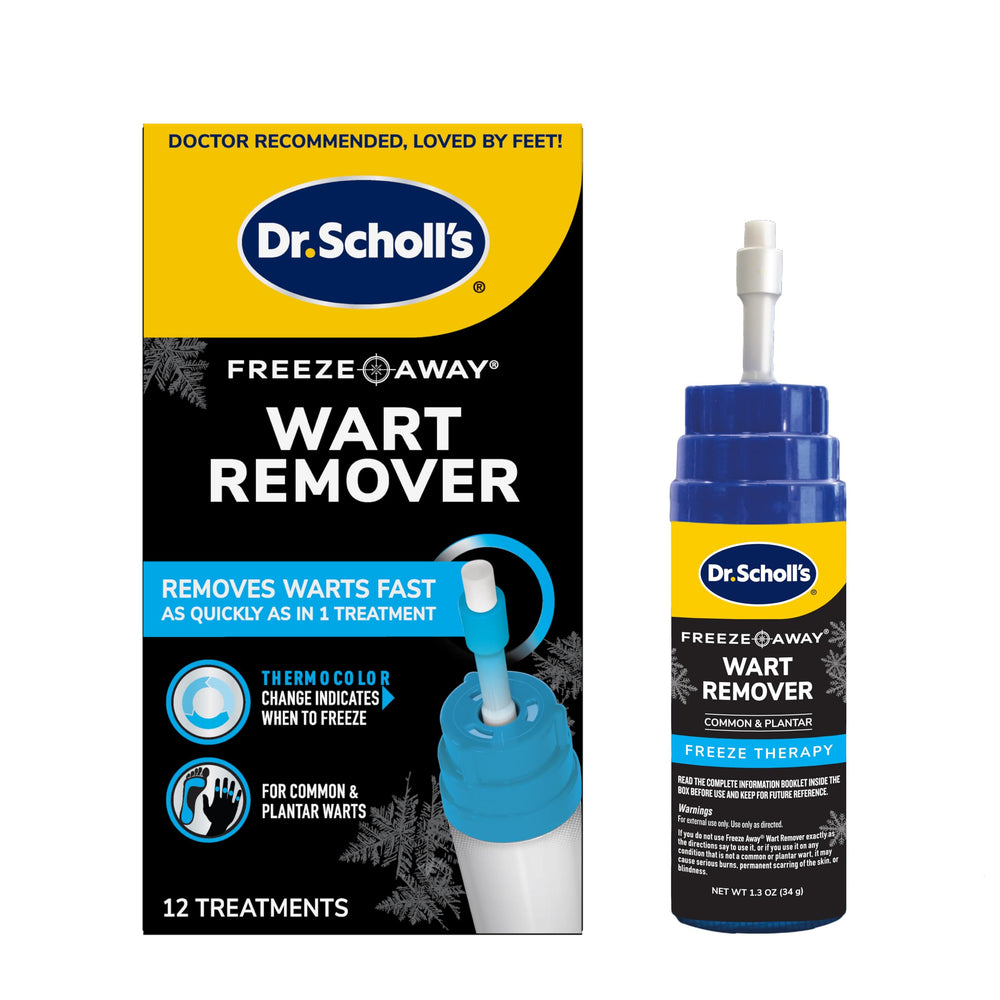 Dr. Scholl's embalaje frontal mostrando 12 unidades y beneficios