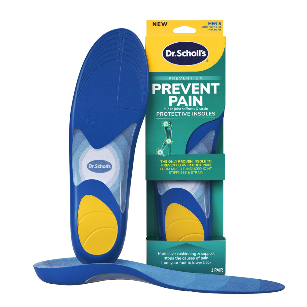 Dr. Scholl's empaque frontal muestra plantillas recortables y beneficios