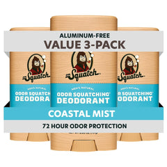 Dr. Squatch empaque frontal Coastal Mist mostrando el stick y beneficio de frescura