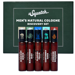 Dr. Squatch pack frontal con cinco mini colonias, práctico para probar varias fragancias