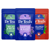 Dr Teal's vista frontal del pack de tres botes ideal para variedad aromática