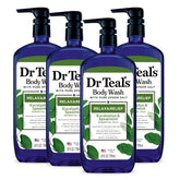 Dr Teal's vista frontal 24 oz mostrando etiqueta y fragancia revitalizante