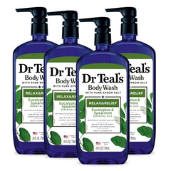 Dr Teal's vista frontal 24 oz mostrando etiqueta y fragancia revitalizante