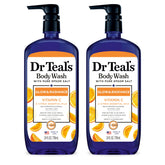 Dr Teal's vista frontal del pack de dos geles de ducha para hidratación y brillo