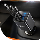 DreamBee vista frontal del cargador de coche con puertos múltiples, potencia compacta