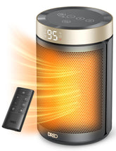 DREO calefactor portátil frontal mostrando diseño compacto y calor rápido