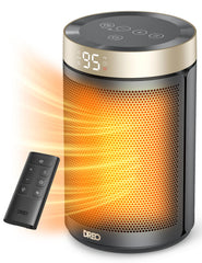 DREO calefactor portátil frontal mostrando diseño compacto y calor rápido