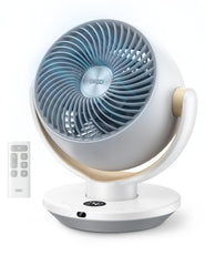 DREO vista frontal del ventilador mostrando diseño compacto y potencia