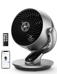 DREO vista frontal del ventilador mostrando diseño compacto y potencia
