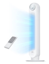 DREO ventilador de torre frontal mostrando diseño y ventilación potente