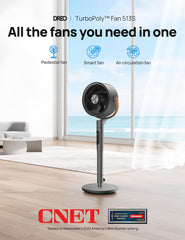 DREO ventilador detalle de aspas optimizadas que mejoran flujo y reducen ruido