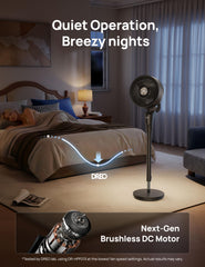 DREO ventilador en uso en salón proporcionando aire fresco y comodidad