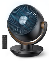 DREO vista frontal del ventilador mostrando diseño compacto y potencia