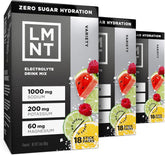 Drink LMNT vista frontal del empaque 54 sobres muestra variedad y conveniencia