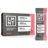 Drink LMNT caja frontal de 30 sobres mostrando sabor Raspberry Salt y claridad del envase