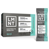 Drink LMNT paquete frontal mostrando 30 sobres para hidratación rápida