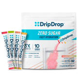 DripDrop pack variedad frontal mostrando 32 sobres y sabores reconocibles