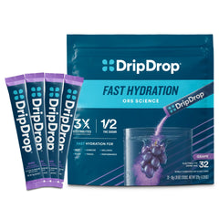 DripDrop paquete 32 sobres al frente mostrando conveniencia
