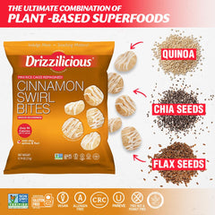 Drizzilicious bolsa abierta con mini rice cakes listos para comer