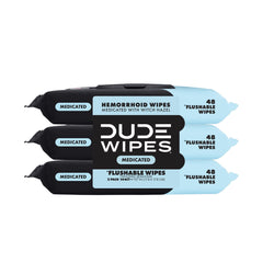 DUDE Wipes frente del envase mostrando 144 toallitas y beneficio de comodidad