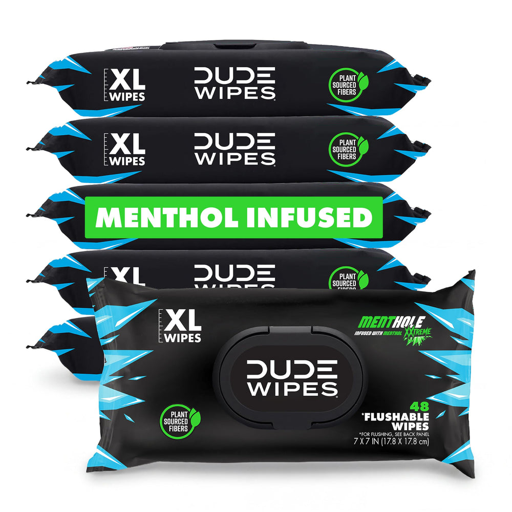 DUDE Wipes pack frontal mostrando 288 unidades y beneficio de cobertura extra