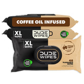 DUDE Wipes paquete Morning Grind al frente mostrando 144 unidades y aroma a café