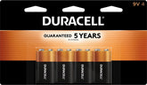 Duracell Coppertop 9V paquete frontal mostrando cantidad y marca para seguridad doméstica