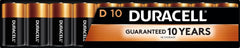 Duracell front packaging showing 10-count pack and brand reliability